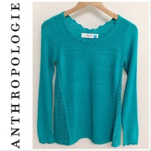 Anthro Sparrow Godet Turquoise Crochet Sweater XS